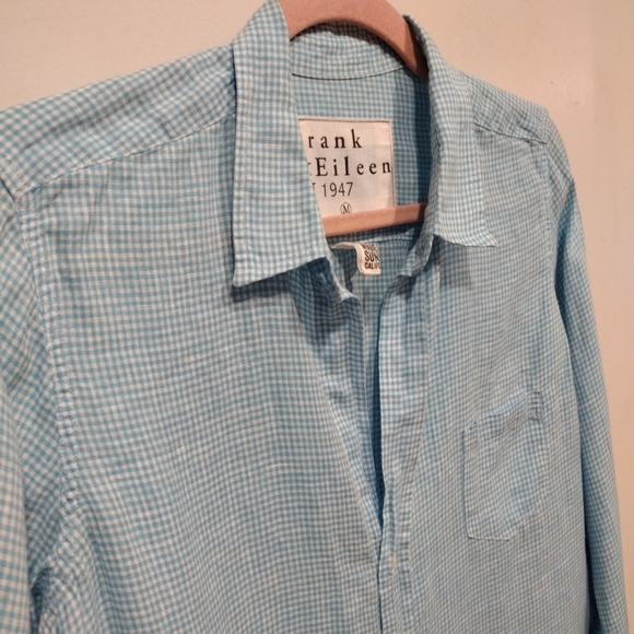 Frank & Eileen Women's Linen Blue Gingham Check Button Down Shirt Sz M-Beach - Picture 4 of 8